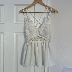 Willow and Root White Crochet Peplum Tank Top.